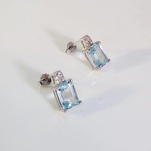 Blue Topaz Octagon Earrings 4 Carats tw
